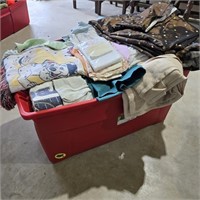 Tote of Sheets and Blankets
