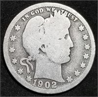 1902-S Barber Silver Quarter