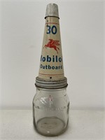 MOBILOIL OUTBOARD Tin Top On Half Pint Oil Bottle