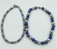 Lot of 2 Faux Blue & Grey Pearl Necklaces NAPIER