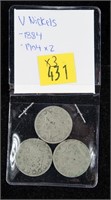 x3- Liberty Head nickels: 1884, 2-1904 -x3 nickels