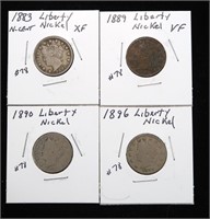 x4- Liberty Head nickels: 1883, 1889, 1890, 1896,