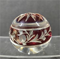 Cranberry Cut To Clear Crystal Paperweight