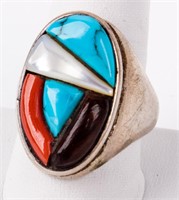 Jewelry Sterling Silver Turquoise & Coral Ring