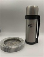 Marble ashtray & Bass Pro thermos