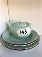 Ceramic Teal Coffe Set Coffee Pot and Plates With