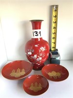 Set Of Red Oriental Ceramic Plates or Bowls and