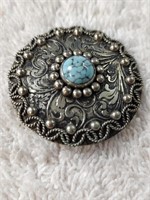 Sterling Silver & Turquoise Brooch