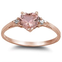 Gold-pl. Heart .75ct Morganite & White Topaz Ring