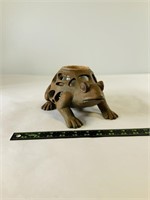 Ceramic and glass frog candle holder