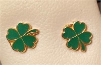 Clovers Enameled on 14K Yellow Gold Screw Back Ea