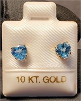 Heart Blue Topaz December on 10K Gold Earrings