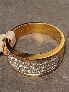 Gold Tone Crystals Ring Sz 11