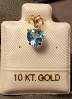 Heart Blue Topaz December on 10K Gold Pendant