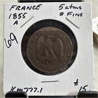 1855-A FRANCE 5 CENTIMES BETTER