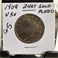 1909 LIERTY V NICKEL GOLD PLATED