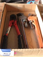 PIPE WRENCHES & BOLT CUTTER BOX LOT