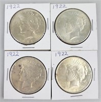 4 1922 90% Silver Peace Dollars.