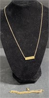 (AW) Gold Tone Necklace And Bracelet With Diamond