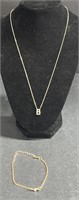 (AW) Gold Tone B Necklace and Gold Tone Bracelet,