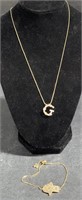 (AW) Gold Tone Bracelet And G Necklace With