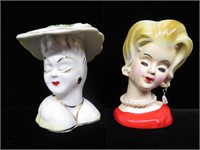 (2) Minature Head Vases Glamour Girl &  E 684 Red