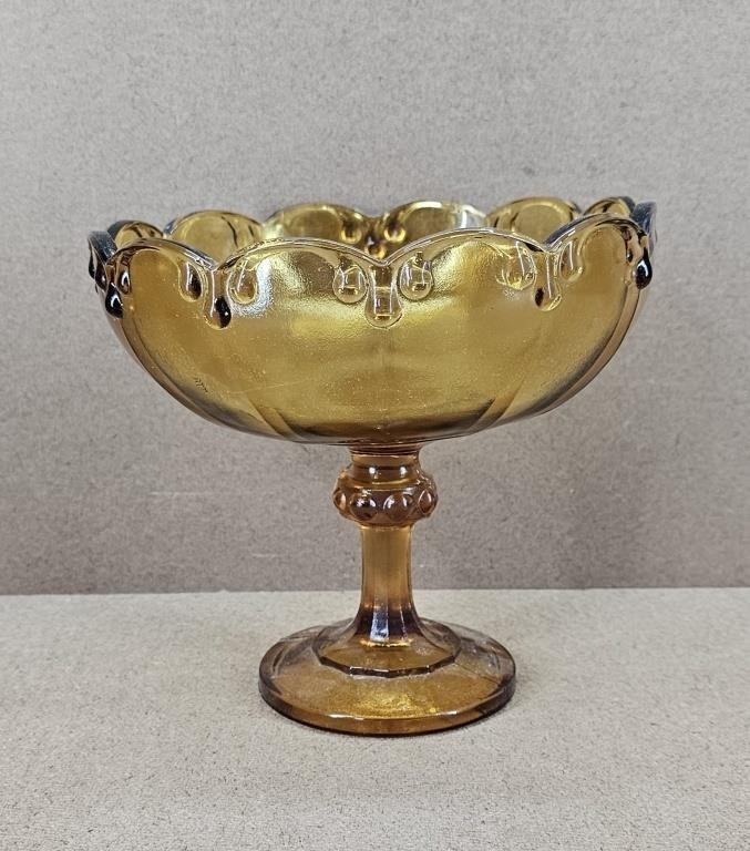 1940s Iconic Amber Teardrop Compote Dish