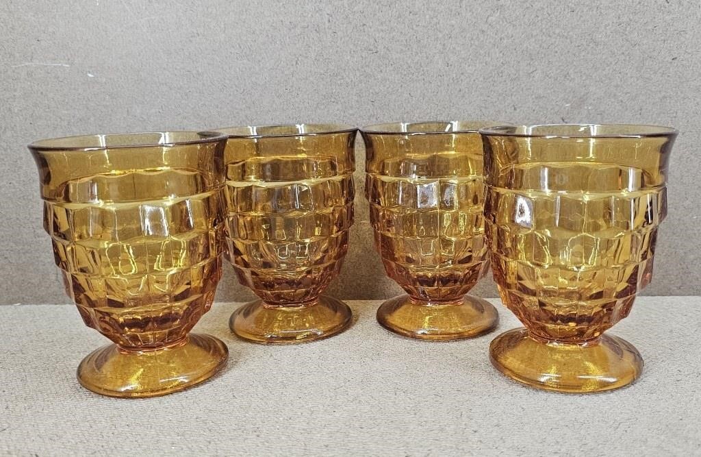 4pc Fostoria Amber Cubist Juice Glasses