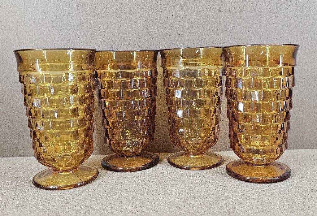 4pc Fostoria Amber Cubist Tea Water Glasses