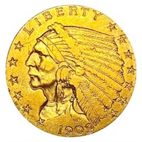 1909 $2.50 Gold Quarter Eagle NEARLY UNCIRCULATED