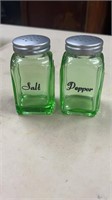 Pair of Green Glass Salt & Pepper Shakers