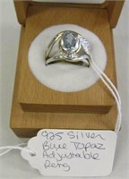 925 Silver Blue Topaz Adjustable Ring