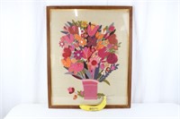 1970s Paragon 'Fanciful Flowers' Crewel Framed Art