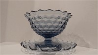 FOSTORIA AMERICANA BLUE PUNCH BOWL WITH PLATE 14