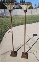 Pair of 6' floor lamps stain glass shades.