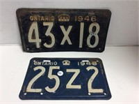 2 Ontario License Plates 1946 & 1948
