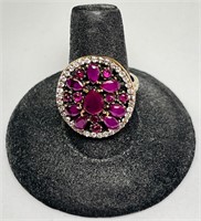 Large Sterling Stunning "Ruby" Ring 8 Gr Size 7.5