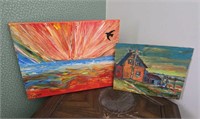 Lot of 2 Folkart Wall Paintings Unframed