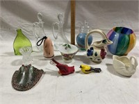 Puritan pottery pitcher, glass cruets, toothpick