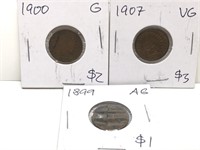 Three Antique Indian Head Penny coins graded