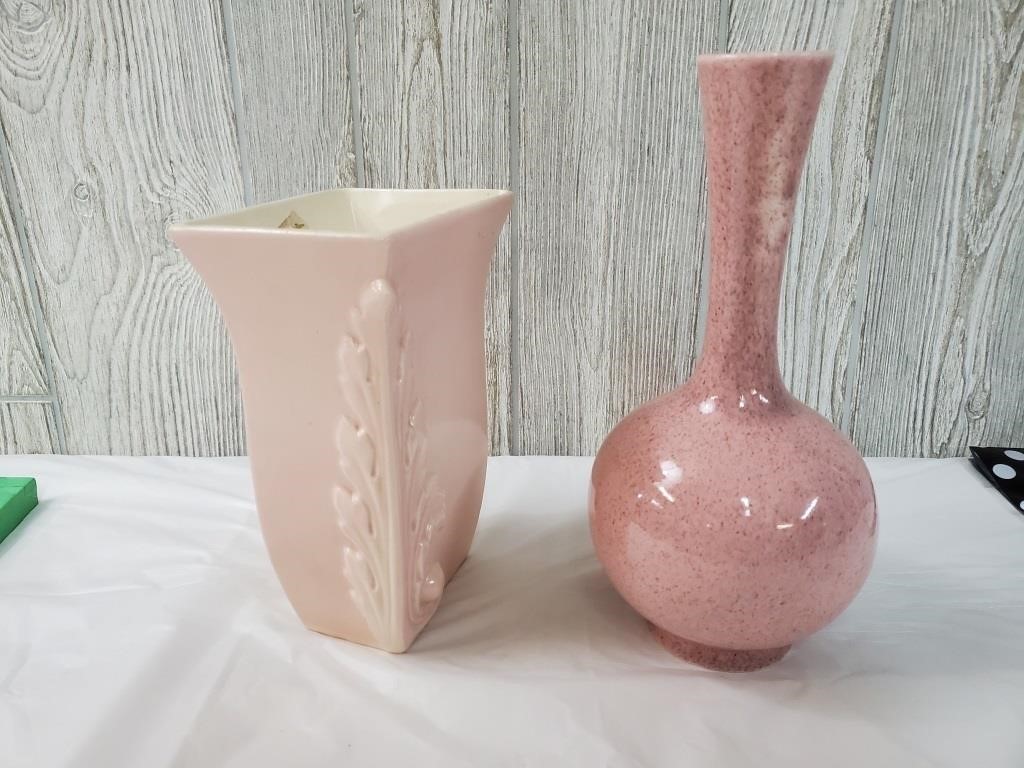 Pair of pink Redwing pottery vases