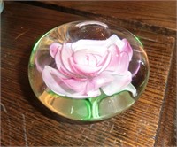 art glass flower paperweight