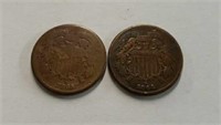1864 & 1865 U.S 2-Cent Coins
