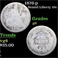1876-p Seated Liberty Dime 10c Grades g+