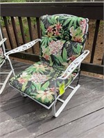 Outdoor metal spring rocker, painted white, one mi