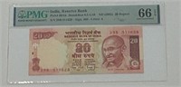 India 20 Rupees ND 2002 , PMG 66 +Gift !. InAA