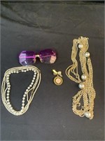 5 necklaces costume jewelry pair sunglasses