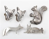 (4) STERLING ANIMAL BROOCHES & EARRINGS