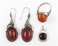 (3) PCS. AMBER & AMBER-LIKE STERLING JEWELRY