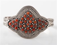 VINTAGE NAVAJO TYPE CUFF WITH RED CORAL